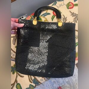 Black Vintage Beaded handbag with resin handles and brass details